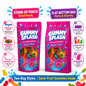 Bonbons gélifiés aromatisés aux fruits, chewing-gum, sachet refermable en Mylar avec fenêtre, emballage alimentaire - Product Image 5