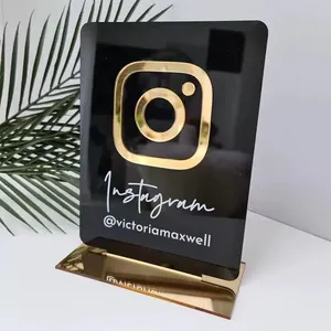 Kostenloses personalisiertes Tischplatte-Logo Schildladen Youtube Social Media schwarzes Acrylschild Nagel Instagram-Follower Acryl-Vorführständer