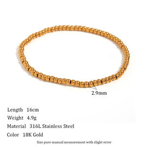 3mm 4mm 5mm 6mm 18K Gold Plated Stretchable Stack Beaded Elastic <b>Ball</b> Soco <b>Bracelet</b> Stainless Steel Jewelry - Product Image 1