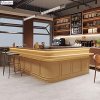 Comptoir de réception en L pour café, bar de service avec éclairage LED, vitrine arrière écologique