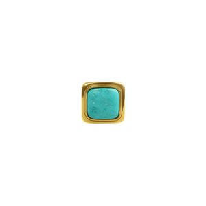 Bague unisexe bohème tendance en acier inoxydable 316L plaqué or PVD avec pierre turquoise sertie en clos, design carré, bagues en pierres précieuses - Product Image 2