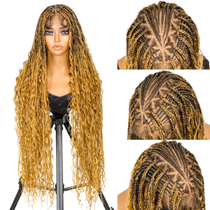 36 Inch #T1B/27/144 Boho Style Full Lace Braided <strong>Wig</strong> with Transparent Lace Glueless Lightweight Synthetic <strong>Wig</strong> for Women - Product Image 1