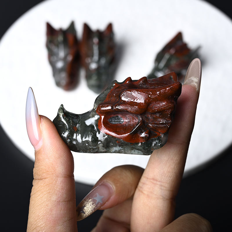 African Bloodstone Dragon Skulls