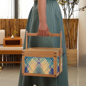 Bamboo Storage Box Rectangle Double Layer Tea Snack Packaging Chinese Style Gift Box - Product Image 3
