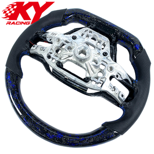 Volant personnalisé en fibre de carbone forgée bleue avec LED RPM et cuir noir pour Ford Mustang GT GT350 GT500 S650 Shelby 2024-2026 - Product Image 3