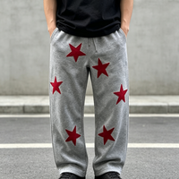 Pantalon de survêtement personnalisé à étiquette privée en molleton, coupe large, taille élastique, broderie étoile porte-bonheur, style Y2K, gris chiné – Fournisseur populaire