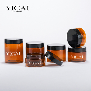 Vasetti di <span class=keywords><strong>plastica</strong></span> per uso <span class=keywords><strong>alimentare</strong></span> a bocca larga 120ml 200ml 250ml 300ml 500ml vasi cosmetici in ambra con coperchi neri scelte di etichette personalizzate - Product Image 3