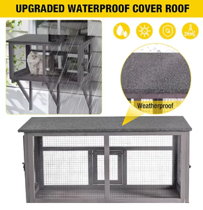 耐用实木猫窗，带沥青防水屋顶旋转猫门，用于户外使用箱包装 - Product Image 5