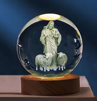 Lampe de nuit boule de cristal 2D/3D gravée au laser, décoration religieuse, pour chambre à coucher, vente en gros à prix abordable, pour la décoration intérieure