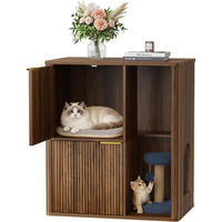 Meuble pour animaux de compagnie multifonctionnel vintage avec niche pour chat fermée et griffoir en sisal intégré, enclos en bois pour litière de chat