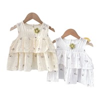 Robe d'été sans manches à volants superposés pour filles, style coréen, à pois, longueur genou, froissée, pour bébés et tout-petits, ODM