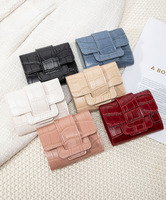 ALW0016 Damen Mini-Handtasche aus PU-Leder mit Krokodilmuster, praktische kurze Geldbörse, Kartenetui, Geldklammer, schlankes Design mit Knopf