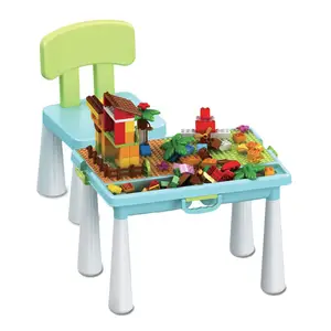 儿童DIY砖大理石比赛跑球轨道套装积木书桌玩具儿童积木桌椅