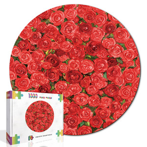 Puzzle créatif de 1000 pièces en forme de roses rouges, puzzle en carton de forme ronde pour adultes et adolescents de 14 ans et plus - Product Image 1