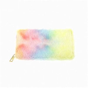 Porte-monnaie en peluche douce pour femmes, couleur dégradée arc-en-ciel, porte-monnaie long et moelleux pour femmes - Product Image 4