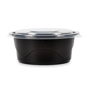 35OZ 1000ML PP Plastic Black Base Food Containers With Clear Lids Kitchen Microwaveable Round Soup Bowls