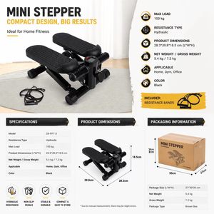Mini Stepper 2 en 1 con Bandas de Resistencia para Entrenamiento de Cuerpo Completo, Stepper Hidráulico Portátil para Gimnasio en Casa, Equipo de Fitness - Product Image 3