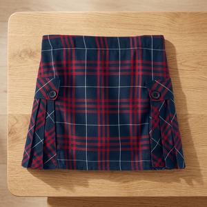 Girls Navy Red Plaid <b>Pleated</b> <b>School</b> Uniform <b>Skirt</b> Woven Bottoms - Product Image 1