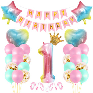 <span class=keywords><strong>Set</strong></span> di <span class=keywords><strong>compleanno</strong></span> per bambini con pellicola in alluminio <span class=keywords><strong>arcobaleno</strong></span> gradiente da 18 pollici con tema sirena. - Product Image 1