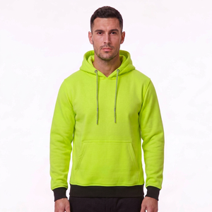 Sweat-shirt à capuche réfléchissant personnalisé pour homme, jaune lime fluo, avec bandes chevron, en polaire, chaud, pour l'hiver, vêtements de travail routier - Product Image 1