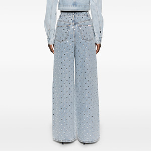 <span class=keywords><strong>Jean</strong></span> droit taille haute pour <span class=keywords><strong>femme</strong></span>, coupe ample, délavé vintage, en denim, entièrement orné de strass, style streetwear sexy, pantalon décontracté - Product Image 2
