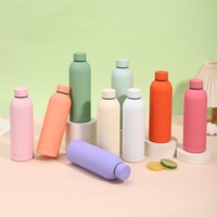 Bouteille d'eau sport isotherme en acier inoxydable blanc de 500 ml à petite ouverture avec couvercle à poignée en bambou doux au toucher pour la rentrée scolaire