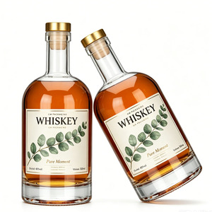 Bouteilles en verre Oslo vides et transparentes de 100 ml, 200 ml, 375 ml, 500 ml, 700 ml, 750 ml, 1 l pour spiritueux, liqueurs, vodka, avec bouchon en liège doré et étiquettes - Product Image 1
