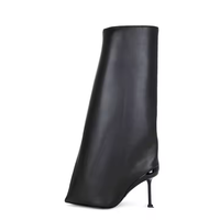 Fabricant de bottes longues pour femmes avec design personnalisé, grande taille 43, bout pointu, cuir souple noir, mollet extra large, botte à talon haut et genou pour femmes