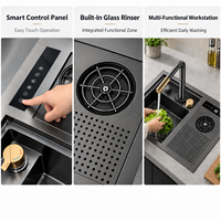 Évier de cuisine intelligent en acier inoxydable SUS304 avec nettoyage ultrasonique, revêtement nano, poste de travail multifonctionnel, OEM ODM