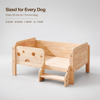 Treppenförmiges Massivholz-Hundebett mit Hohem Schutzgeländer Erhöhte Hundecouch für Ältere Hunde Staubsaugerfreundlich XL 114cm