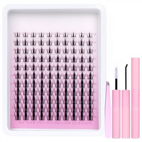 Kit de cils en segments pré-découpés 0,07 mm, étanches, réutilisables, marque privée, en gros, cils en éventail, vison noir, tige en coton