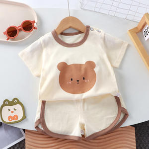 Nouvel ensemble de vêtements pour enfants à manches courtes en coton pur, t-shirt pour filles et garçons, ensemble deux pièces pour bébés, style <span class=keywords><strong>coréen</strong></span>, animaux/à rayures - Product Image 1