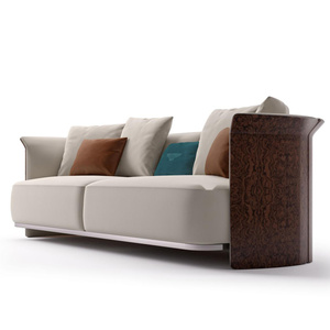 Großes Luxus-Sofa aus cremefarbenem Stoff mit Holzarmlehnen, tiefem Sitz und Rückenlehne für Wohnzimmer und Hotel – Maßanfertigung, Großhandel - Product Image 2