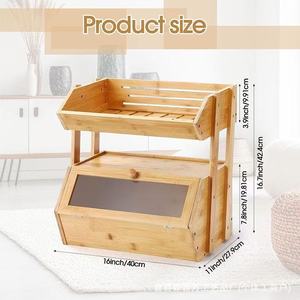 <b>Bamboo</b> Wood Bread Box Double Layer Flip Top Storage Kitchen Bakery Fruit Dessert <b>Container</b> Natural Color Rectangle Solid Wood - Product Image 2