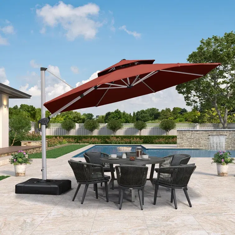 Terrassen-Regenschirme mit Licht 12 Fuß UV-Schutz Sonnenschirm dekorativer Terrassen-Regenschirm