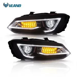 VLAND ไฟหน้ารถ LED สำหรับ VW Polo Vento 2011,ไฟหน้าพร้อมสัญญาณไฟเคลื่อนที่ + ไฟหน้า DRL 2017-Mk5