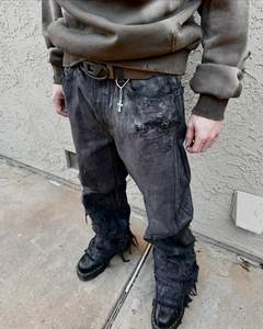 <span class=keywords><strong>Jeans</strong></span> da Uomo Personalizzati <span class=keywords><strong>Streetwear</strong></span> Effetto Vissuto Strappati Hiphop Sbiaditi Punk a Righe Effetto Spray Taglio Dritto Lavaggio Acido Denim Essenziali <span class=keywords><strong>Streetwear</strong></span> - Product Image 3