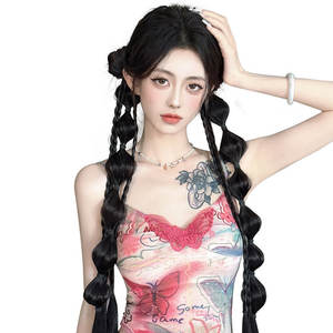 Perruque tressée de style tibétain, queue de cheval en fibre haute température, marron foncé, marron clair, blanc doré, pour toutes les formes de visage - Product Image 2