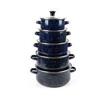 Ensemble de 5 casseroles en émail de 16 à 24 cm, pot en émail moucheté avec couvercle en verre, double poignée, ensemble de casseroles de cuisine pour soupes