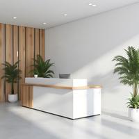 Comptoir d'accueil minimaliste en bois pour bureau, hall d'entrée, commerce, clinique ou projet de réception