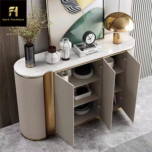 Muebles de comedor de lujo, armario de Bar <span class=keywords><strong>Buffet</strong></span> estriado en oro blanco, mesa de consola superior de mármol, aparador de almacenamiento para uso en la cocina - Product Image 3
