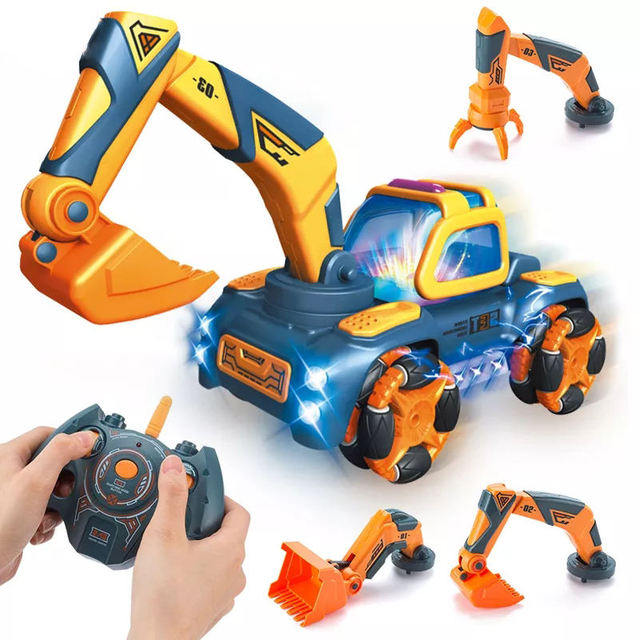Flytec New 3 in 1 DIY RC Trucks Educational Remote Control Stunt Car Engineering Vehicle Excavator Drift Crossover Car Bulldozer