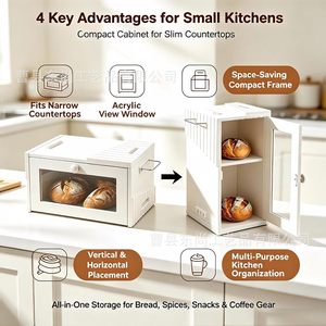 Organizador de Pan de Bambú con Tapa Abatible, Gran Capacidad, Almacenamiento de Cocina, Contenedor de Pan de Color Sólido para Escritorio - Product Image 5