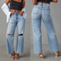 Jean droit taille mi-haute pour femme, coupe classique, avec boutons, design simple, élastique, style sportif, dégradé de couleurs printanières