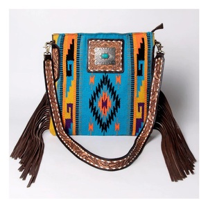 Bulk Order Handmade Tribal Style Shoulder <b>Bag</b> with <b>Woven</b> Wool Textile Detailed <b>Leather</b> Accents and Adjustable Sling Strap - Product Image 1