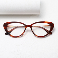 Gafas de acetato ojo de gato para mujer con patillas metálicas, montura de moda tortuga, gafas ópticas
