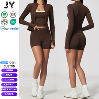 Ensemble 3 pièces Joyyoung : débardeur de sport, short taille haute et veste à manches longues pour le yoga, le pilates et les entraînements féminins