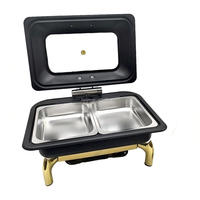 Chauffe-plat rectangulaire hydraulique noir de 9 L pour événements de luxe, buffets d'hôtel et équipement de conservation de la chaleur des soupes
