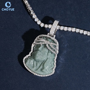 Colgante de Plata 925 con Moissanita y Jade, Bañado en Rodio, Engaste de Garra, Estilo Hiphop, Amuleto de Rostro, Joyería Cristiana, Colgante de Cabeza de Jesús - Product Image 4