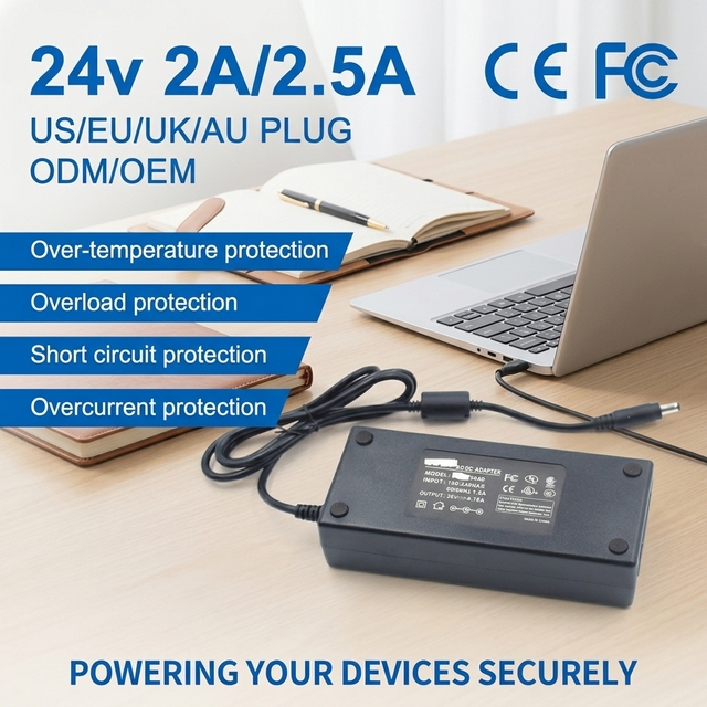 OEM ODM DC 24V 2A 2.5A 48W 60W Plug in Desktop Power Adapter for Printer Laptop Tablet Electronic Products